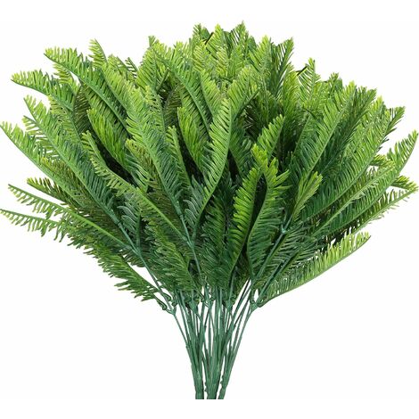 Plastic Artificial Faux Hanging Boston Fern Plants (6 Pack) - Outdoor/Indoor Fake Greenery Ferns for Home, Garden, Vine Wall Basket, Bushes/Shrubs, Wedding Garland and Office Decor
