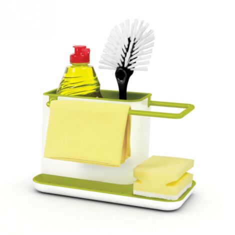 Plastic Caddy - Organizzatore/contenitore per lavello con scolapiatti integrato, supporto per spugna, spazzola, detersivo per piatti e strofinaccio, staccabile, dimensioni standard