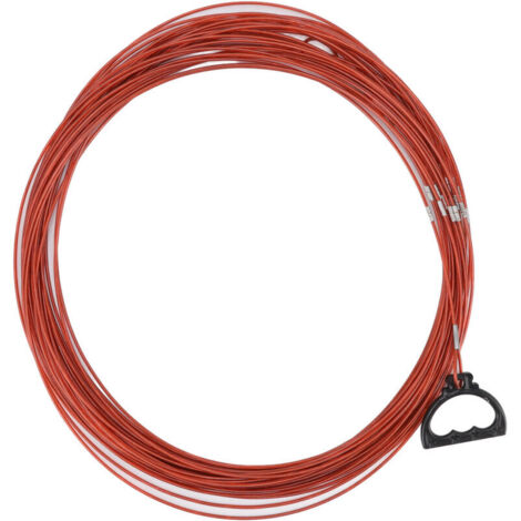 Plastic-coated steel wire measuring cable, steel wire inner core, red plastic sheath, pull ring, steel wire measuring cable for construction sites (30m/98.4ft)