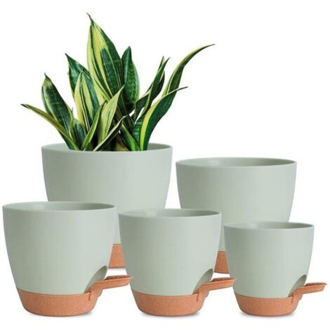 plastic flower pots, 17.8/16.5/15.2/13.9/12.7 cm, plastic flower pot/flower pot with flower stand, automatic watering, suitable for indoor and outdoor balcony gardens