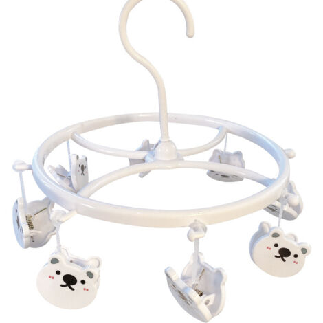 Plastic Hanging Drying Rack Sock Underwear Oversleeve Small Cloth Clip for Home Student Domitory White Bear