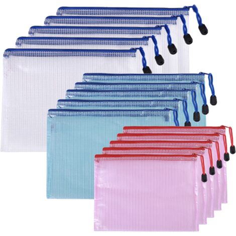 Mesh Zipper Pouch, 6 PCS 3 Sizes, A4 A5 A6 Zipper Bags Clear Zipper Pouch  Small Organizer Bag Zipper Folder Bag Cosmetic Bags Travel Storage Bag  Color Blue Blue-6PCS
