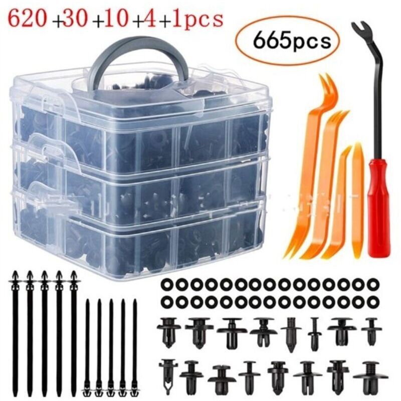Plastic Rivet Clips, 665-piece Universal Car Plastic Clip Set, Protective Fasteners for Car Panels, with Storage Case and Removal Tool