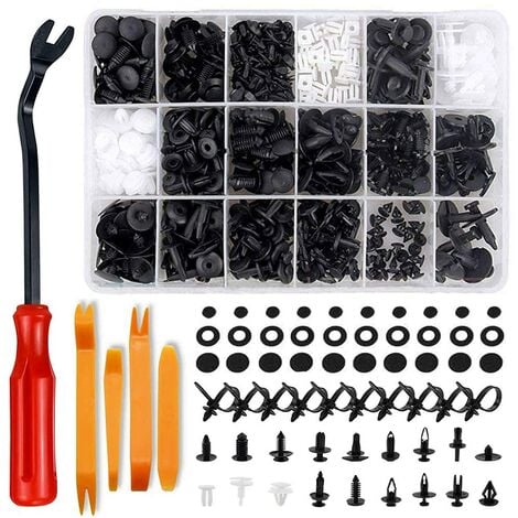 PESCE Plastic Rivet Clips, Aohoo 446pcs Universal Auto Black Nylon Clips Rivet Bodywork Trim Assortment with Fastener Remover Tools, Cable Ties, Push Retainer