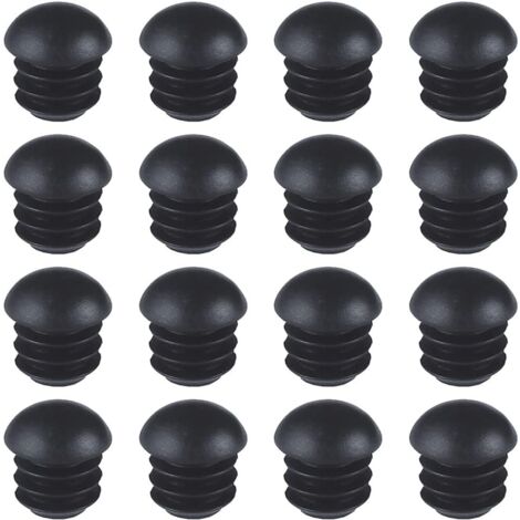Plastic Round Caps (16mm)(Black), 16 Pieces Round Chair Tube End Caps, Ribbed Round Domed End Caps for Table, Chair, Furniture Legs