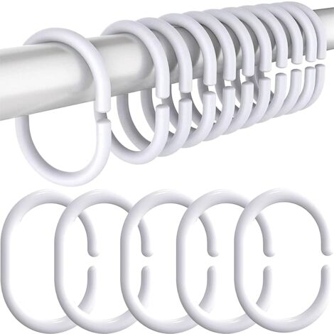 Plastic Shower Rings - 60 Pieces Shower Curtain Rings, Shower Curtain Hooks, for Bathroom Windows Shower Curtain Rod, C Shape -White
