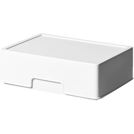 Plastic Storage Box with Lid Label Slot Multifunctional Drawer Organizer Bin for Makeup Stationery Office Supplies