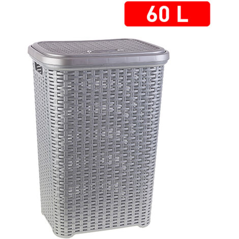 PLASTICFORTE pongotodo rattan 60 l plata , Pongotodo mimbre 60 litros plataFabricado en plástico de alta resistenciaPerfecto para su colada-Gran calidadFácil limpieza