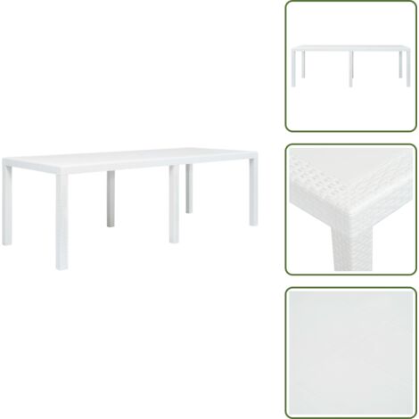 Plástico - vidaXL Mesa de jardín aspecto de ratán plástico blanca 220x90x72 cm - Mesa blanca