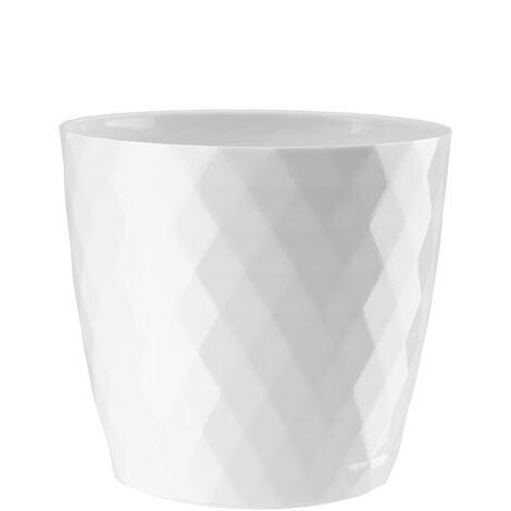 Plastik-Blumentopf-Hülle CRISTAL 16 cm weiß glänzend geometrisches Karo-Rauten-Muster glänzend