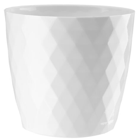 Plastik-Pflanztopf-Abdeckung CRISTAL 20 cm weiß glänzend geometrisches Muster Karo-Rauten glänzend