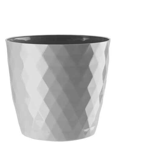 Plastikblumentopf CRISTAL 12 cm hellgrau glänzend geometrisches Muster Karo-Rauten glänzend