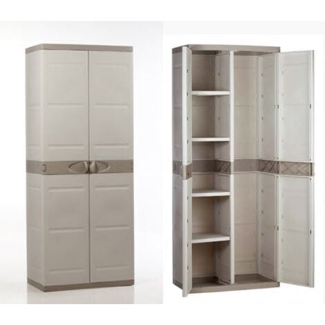 PLASTIKEN Armario de plástico con 4 estantes y escobero 70x44x176cm beige 9204