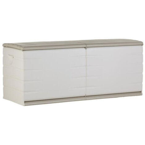PLASTIKEN Coffre 450L Interieur/Exterieur Fonctionnel et Esthetique Cadenassable avec Roulettes Beige