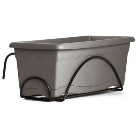 PLASTIKEN Jardiniere 40x20 Cm + Plateau + Support balcon Collection TERRA - Taupe