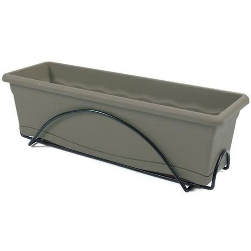 Plastiken - Jardiniere 60x20 Cm + Plateau + Support balcon Collection terra - Taupe