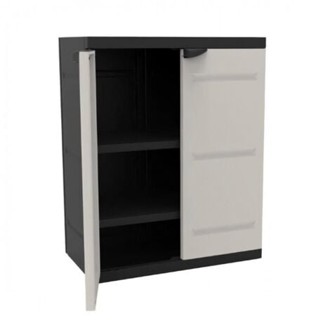 Armoire basse 2 portes TITANIUM PLASTIKEN avec étageres - Beige et Noire - Intérieur/Extérieur
