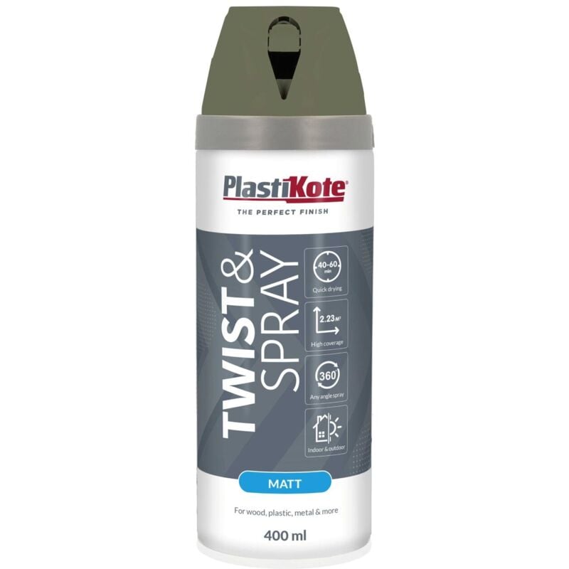 PlastiKote Twist & Spray Matte Finish Spray Paint – 400ml Olive Green (PKT23121)