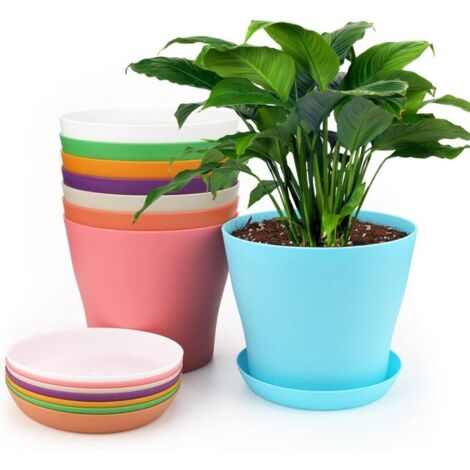 Plastique Plantes 8 Coloré Pièces 16 CM Pots , Cache Pot Interieur Exterieur, Pot de Fleur avec Plateaux, Convient aux Semis, Cactus