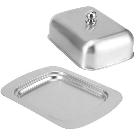 Plat à Beurre en Acier Inoxydable avec Couvercle et Poignée - Récipient pour Fromage et Pain - Accessoire de Cuisine