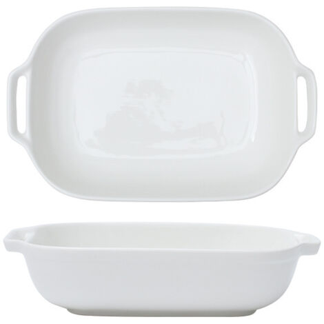 Plat à four rectangulaire en céramique blanche, 30 cm, avec deux anses, idéal aussi pour le riz.