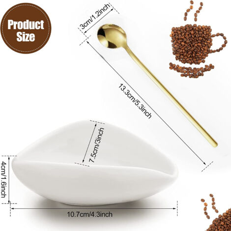 Plat à haricots blancs + cuillère à mélanger doréePlateau doseur pour grains de café, balance, coupelle à grains, tasse doseuse en céramique pour café moulu, coupelle pour grains verts, plateau de pré