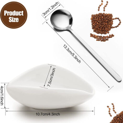 Plat à haricots blancs + cuillère à mélanger en argentPlateau doseur pour grains de café, balance, coupelle à grains, tasse doseuse en céramique pour café moulu, coupelle pour grains verts, plateau de