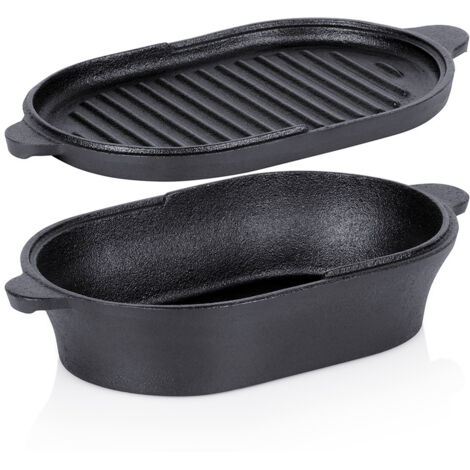 Plat à rôtir en fonte, plat de cuisson, poêle à frire, gril 2 en 1