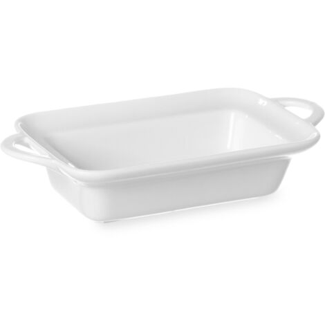 Plat de cuisson rectangulaire avec poignées 260x185x55mm en porcelaine blanche - Hendi 784129