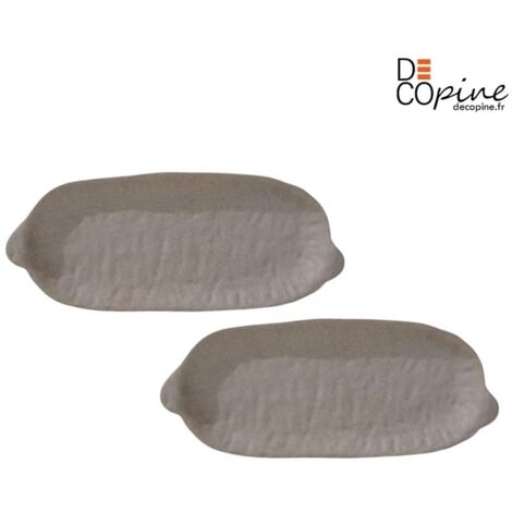 Plat de service artisanal blanc 34,5x14,3 cm Decopine- Lot de 2