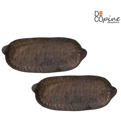 Plat de service artisanal brun foncé 34,5x14,3 cm Decopine- Lot de 2