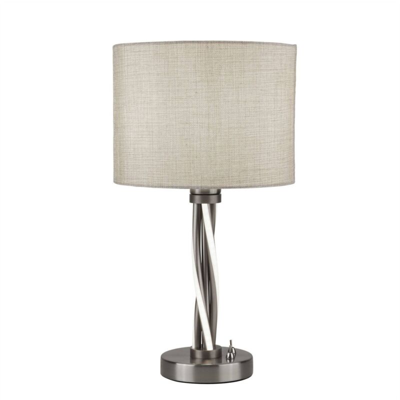 Vegas - Lámpara de mesa 1 luz Plata satinado, Blanco, E27 - Searchlight
