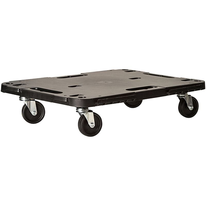

Plataforma con ruedas, en polipropileno 580 x 380 x h 40 mm, montado 580 x 380 x h 120 mm, con sistema de enganche para poder ampliar la plataforma.