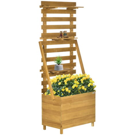 Plate-bande surélevée avec treillis, bac à plantes avec 3 étagères, bac à fleurs avec treillis, pour plantes grimpantes, en bois