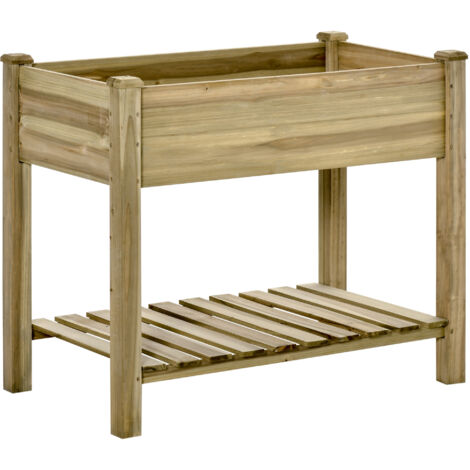 Plate-bande surélevée en bois avec étagère du bas, porte-plantes extérieures pour jardin et balcon, 91x51x76cm