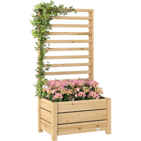 Plate-bande surélevée treillis bois jardinière surélevée trou drainage tissu non tissé 60x39x120 cm bois naturel