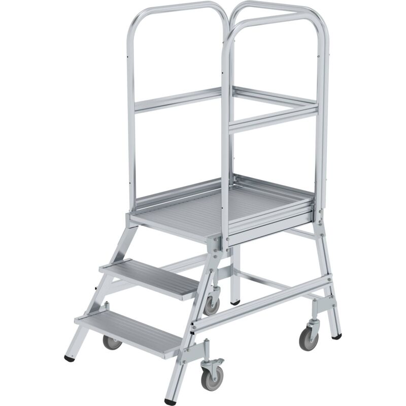 Munk - Günzburger Steigtechnik Escalier à palier praticable d'un côté avec roulette à ressort aluminium strié 3 marches - 050103
