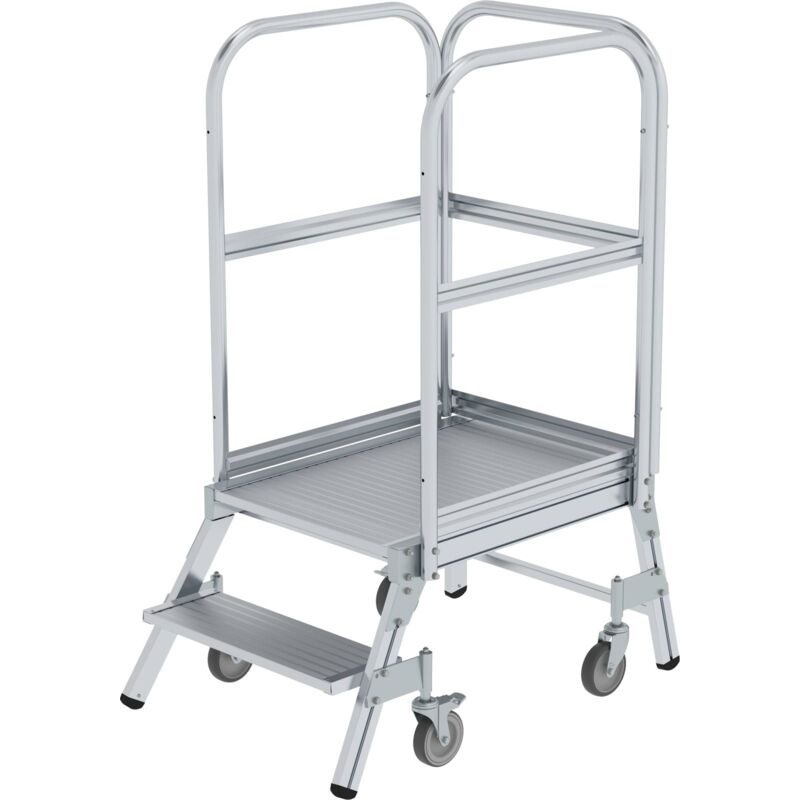 Günzburger Steigtechnik Escalier à palier praticable d'un côté avec roulette à ressort aluminium strié 2 marches - 050102