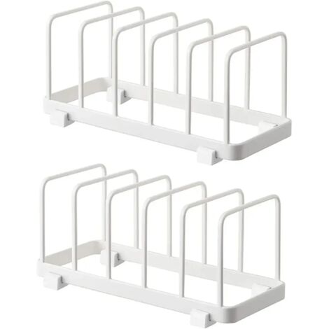 Plate Organizer, Dish Drainer, Plate Holders, Plate Shelf Organizer, Cutting Board Storage for Kitchen Counter Cupboard (White, 2 Pieces)