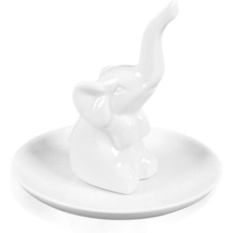 Plateau à bijoux porte-bagues éléphant pour mariage, Noël, anniversaire, plateau décoratif en céramique faite main - éléphant blanc