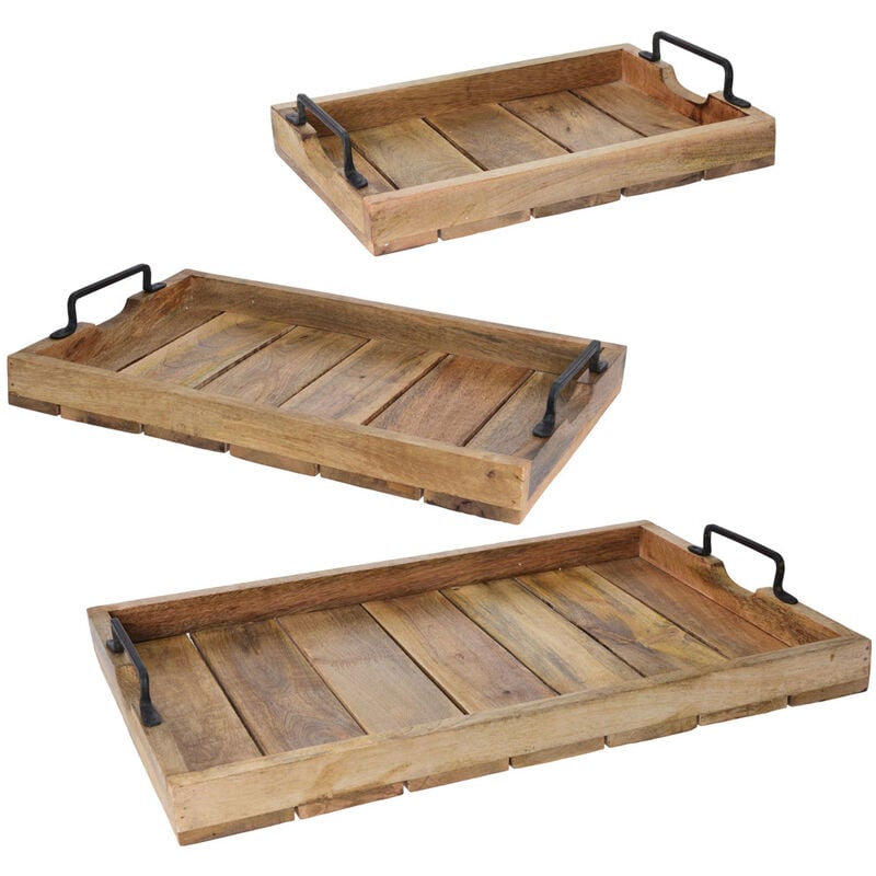 Plateau à côtes en bois - 3 pièces incluses