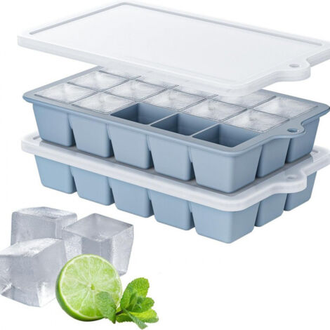 Plateau à glaçons avec couvercle, moule à glaçons plateau à glaçons empilable pour boissons glacées (bleu, 2pcs)