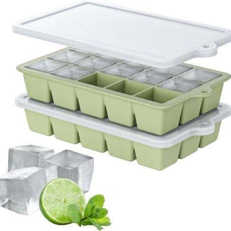 Plateau à glaçons avec couvercle, moule à glaçons plateau à glaçons empilable pour boissons glacées (vert, 2pcs)