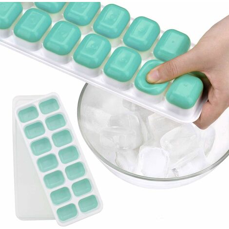 Plateau à glaçons de 14 bacs Glaçon en silicone avec couvercle Plateau à glaçons, Tenez au frais, CertifiéSans BPA Empilable Bacs à glaçons empilables Aliments pour bébés glaçons