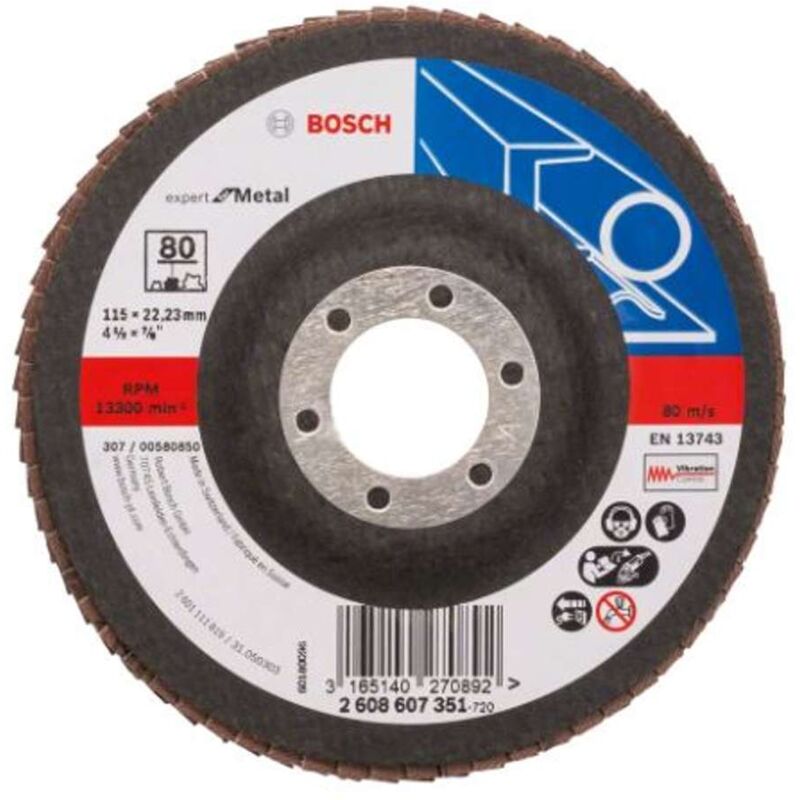 Bosch - Disque à lamelles Expert for Metal 115 22,23 80 plateau droit en fibre de verre - 2608607351