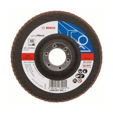 Plateau à lamelles BOSCH EXPERT FOR METAL à surface plate Ø125 - Grain 40 - 2608607353