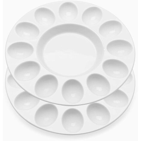 Plateau à œufs mimosa - Céramique en porcelaine blanche, 12 œufs (lot de 2), plateau de service pour œufs mimosa durs, porte-œufs de Pâques et desserts