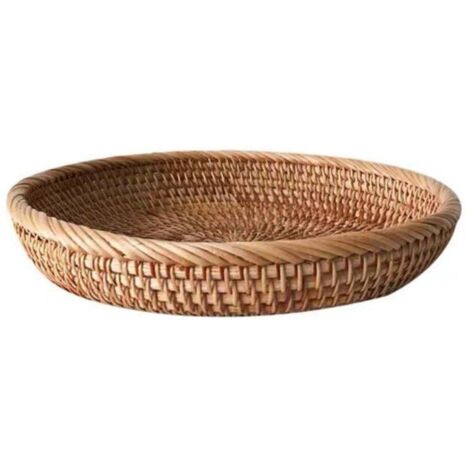 Plateau à pâtisserie tressé en rotin, boîte de rangement de bureau décorative et durable pour la cuisine, plateau peu profond