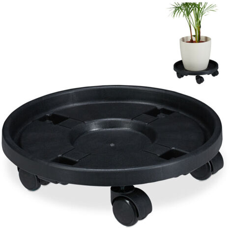 , Plateau à roulettes pour plantes, jeu de 2, d.35,6 cm, support pour fleurs sur roues, intérieur et extérieur
