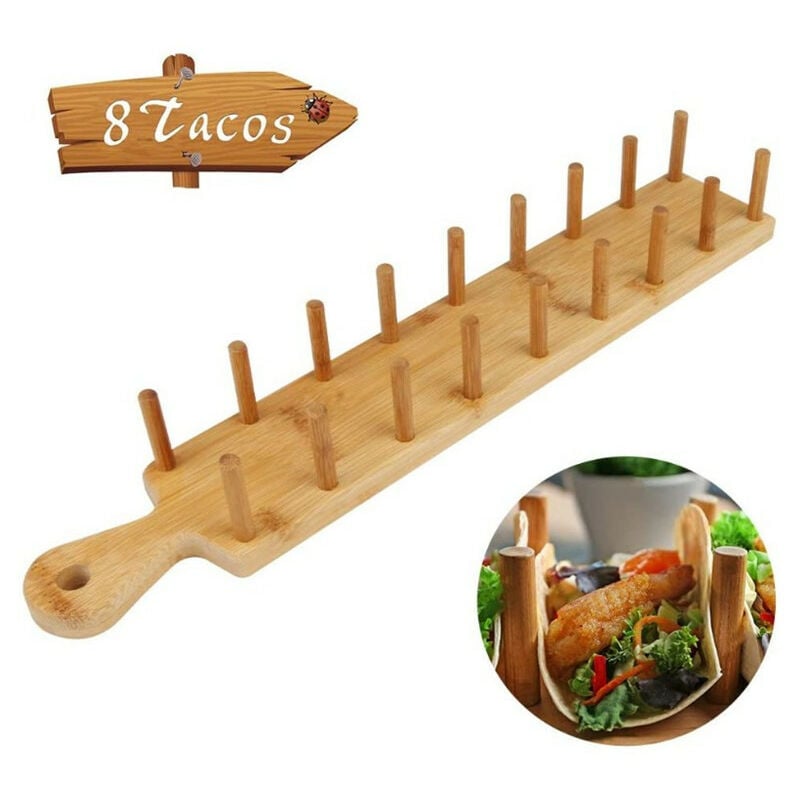 Ensoleille - Plateau à tacos en bambou avec pinces, porte-tacos